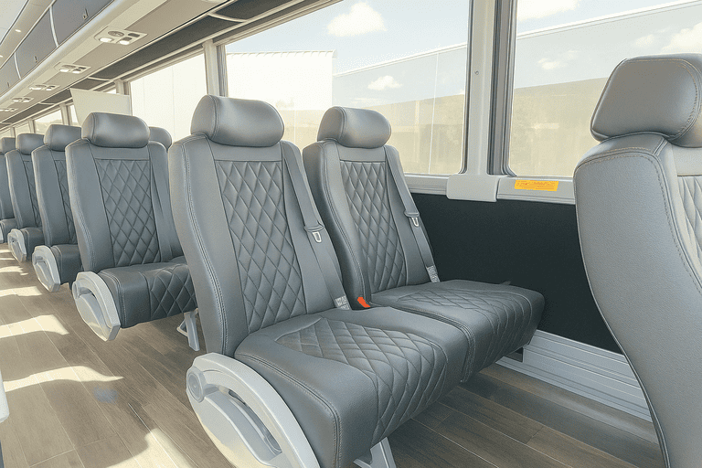 interior of Broken Arrow Shuttle Bus Rentals charter bus